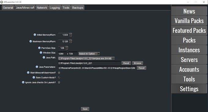 ATLauncher - Online Tech Tips Method Two: Allocate RAM From The ATLauncher image - ATLauncher